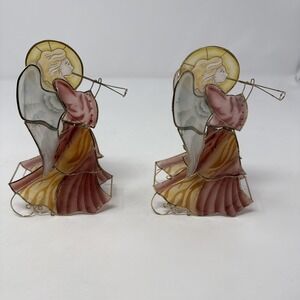 Set of Capiz Shell Vintage Angel Figurines  7" in Height Christmas‎ Holiday Sun